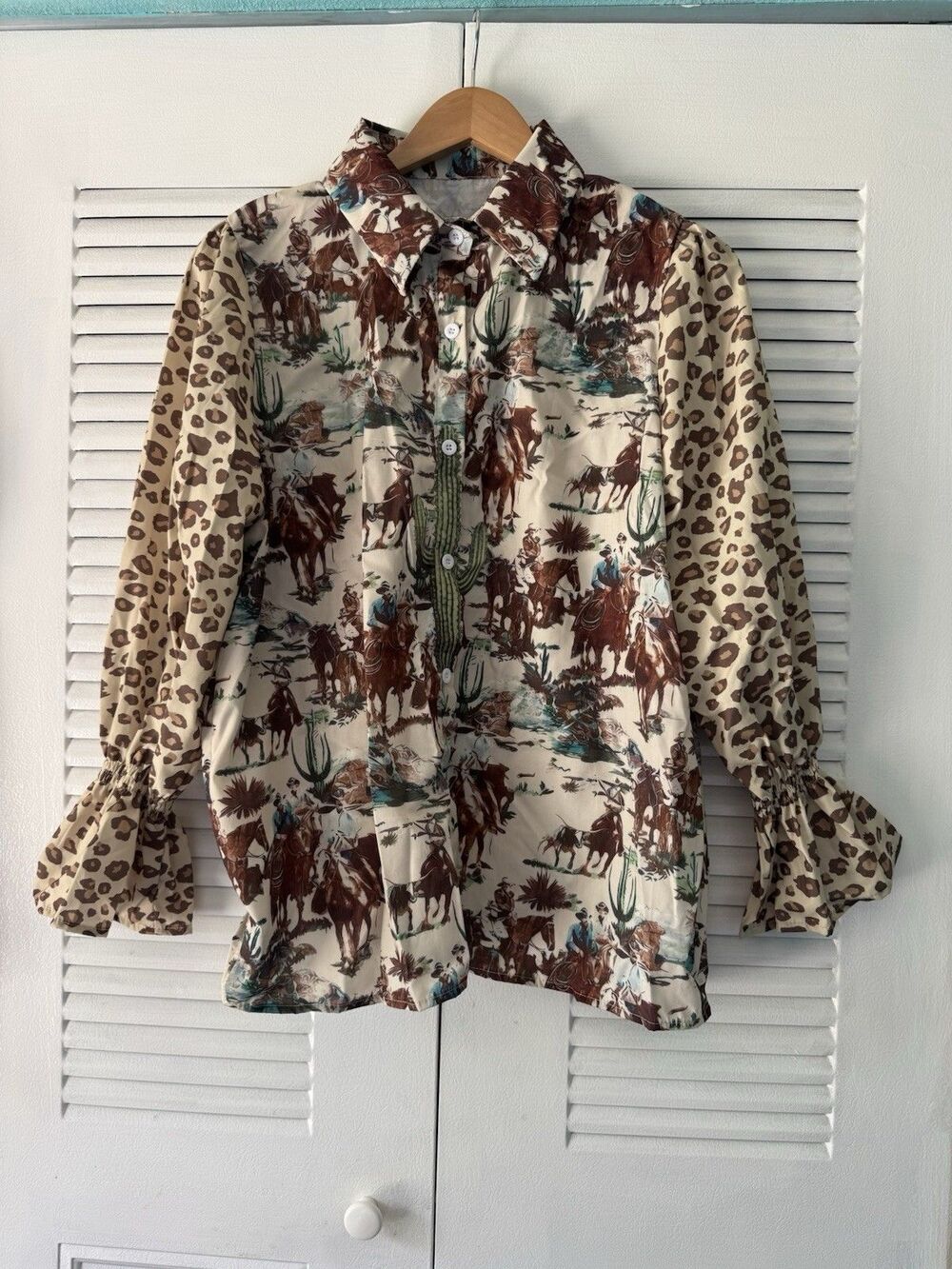 Western Cowboy Leopard Blouse Large - Picture 4 of 8